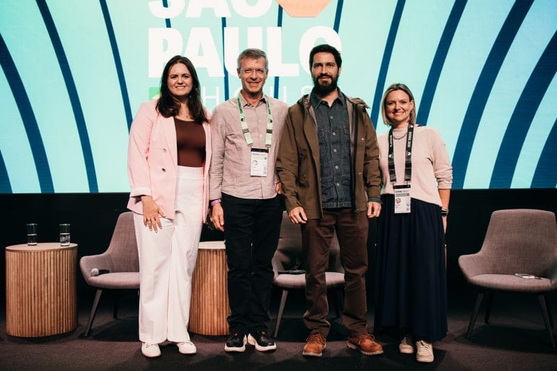 Ronaldo Lemos at SXSW São Paulo 2026 with Sidney Klajner, Carolini Kaid and Vanessa from Butantan