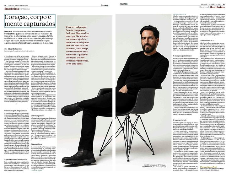 Página dupla da Ilustríssima da Folha com a entrevista
